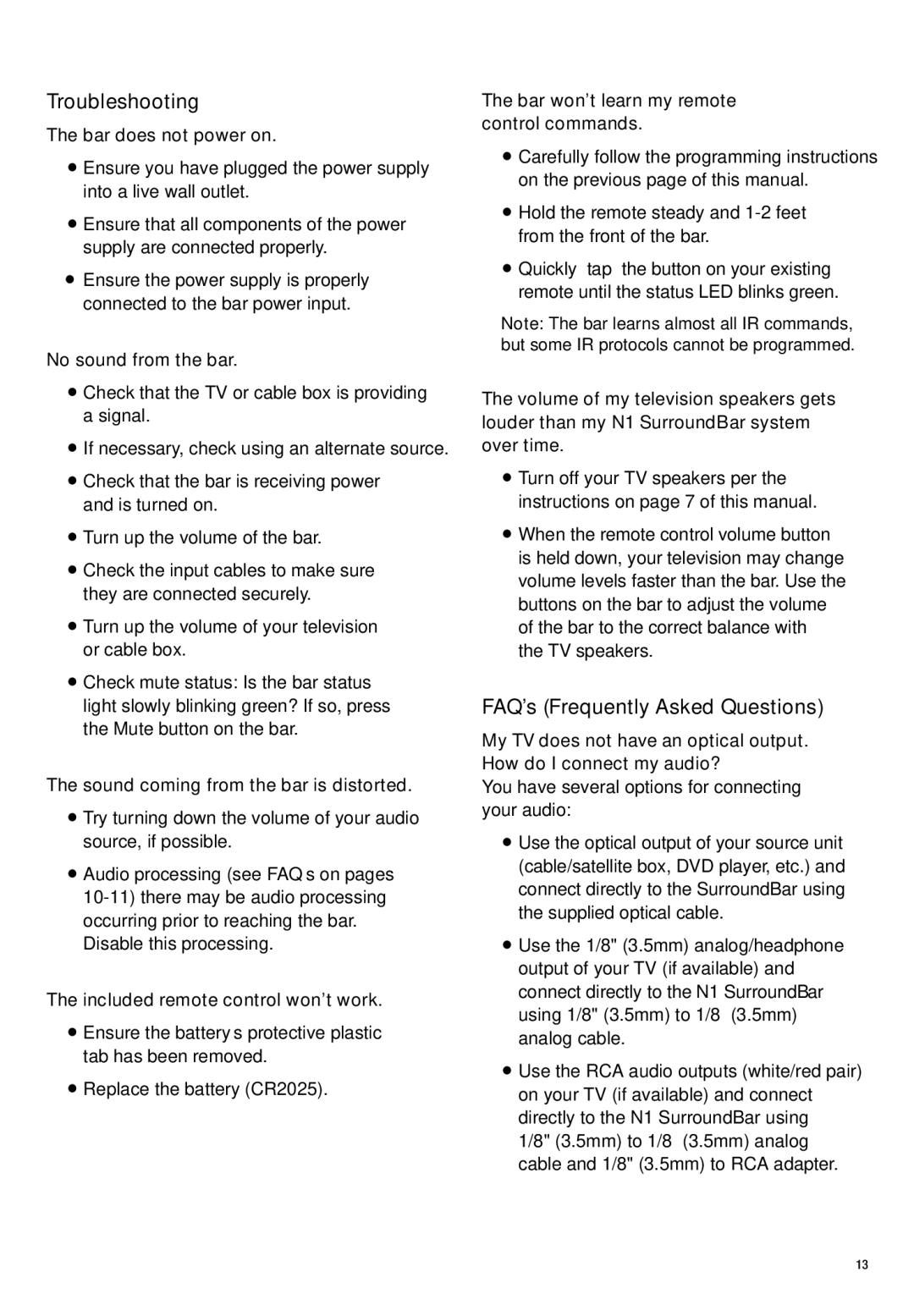 Polk Audio N1 manual Troubleshooting, FAQ’s Frequently Asked Questions 