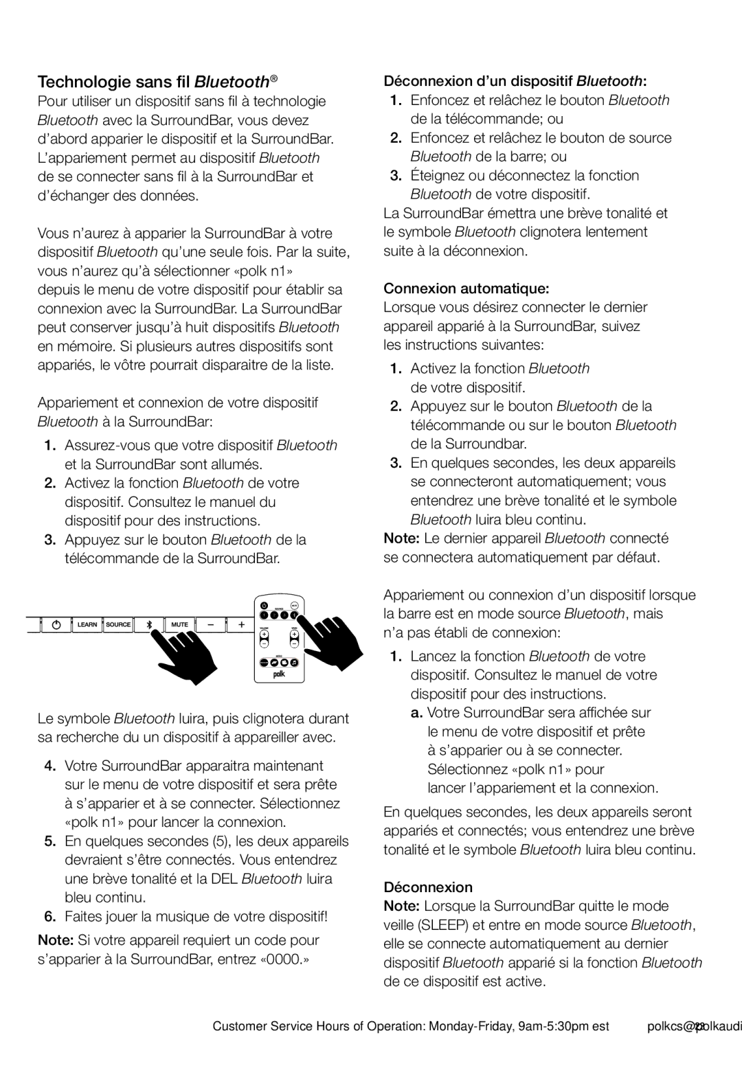 Polk Audio N1 manual Technologie sans fil Bluetooth, Déconnexion 
