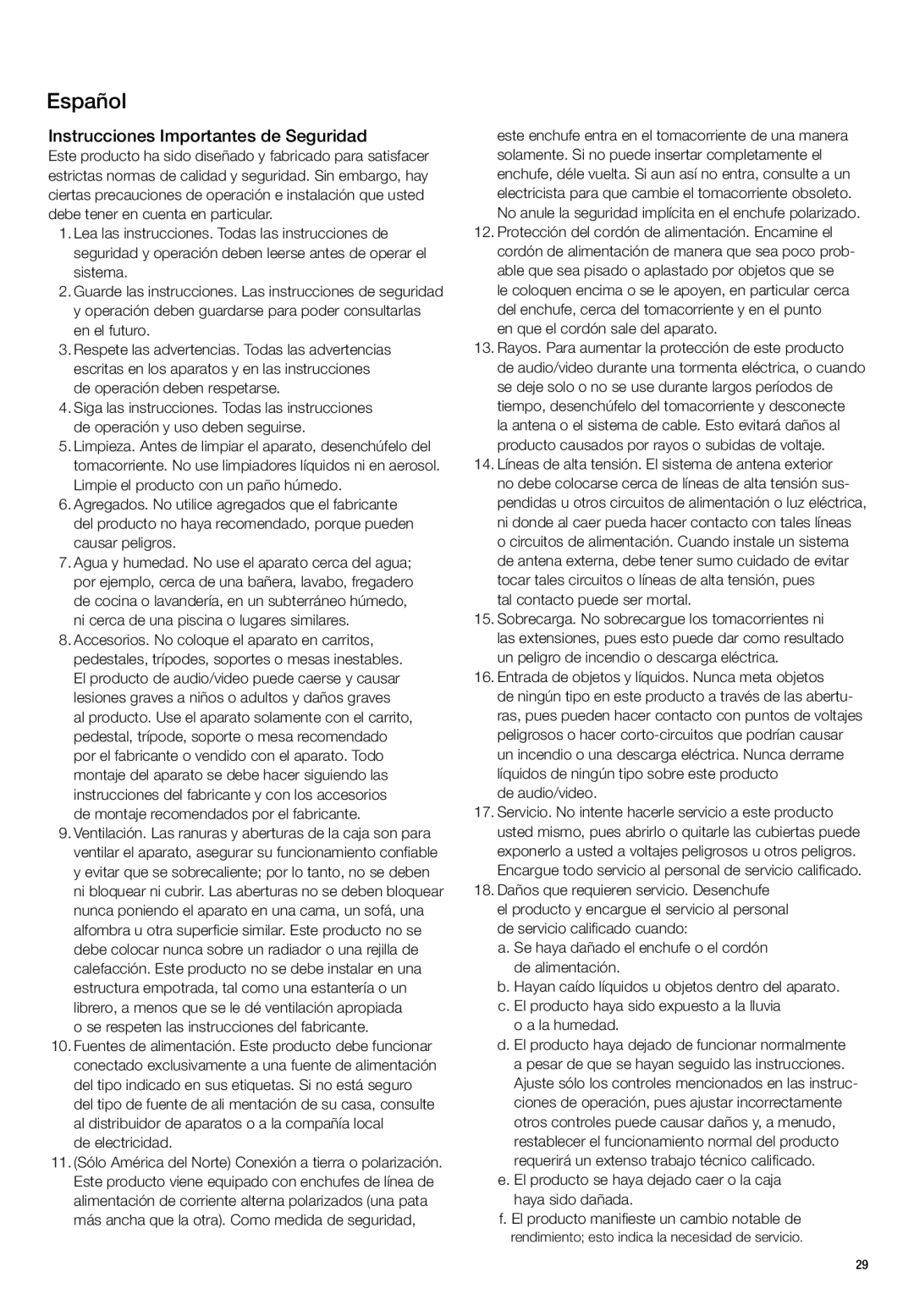 Polk Audio N1 manual Español, Instrucciones Importantes de Seguridad 