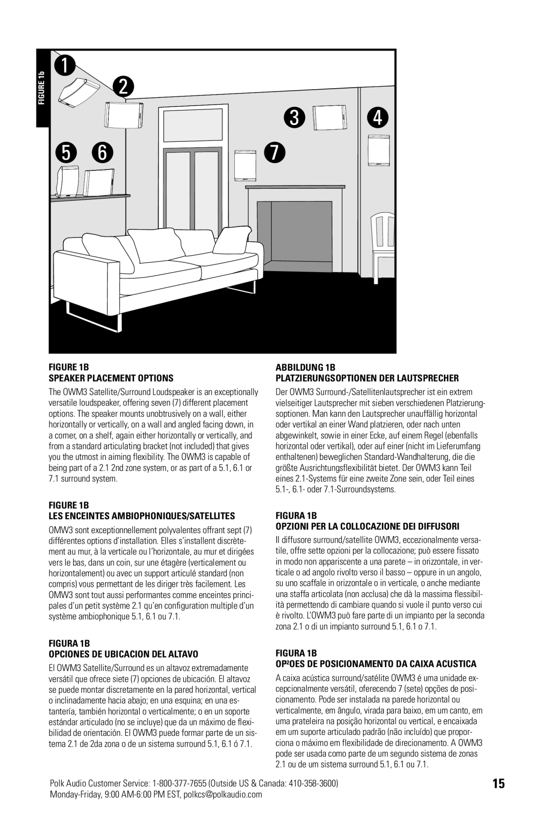 Polk Audio OWM3 owner manual Speaker Placement Options, LES Enceintes AMBIOPHONIQUES/SATELLITES 