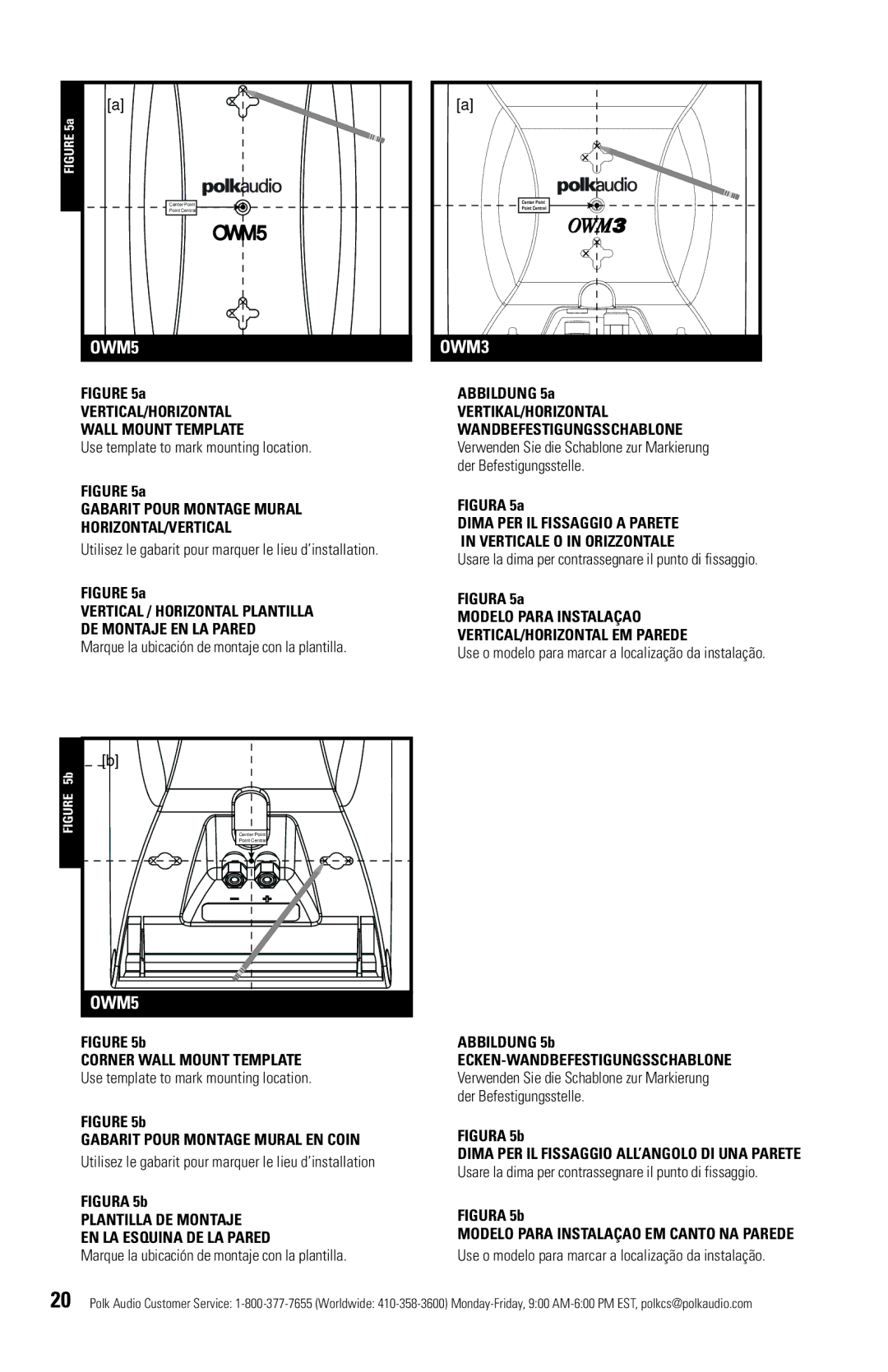 Polk Audio OWM5, OWM3 owner manual VERTICAL/HORIZONTAL Wall Mount Template, Gabarit Pour Montage Mural HORIZONTAL/VERTICAL 