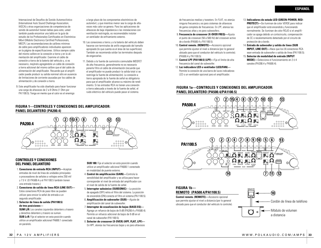 Polk Audio PA200.4 owner manual Cordón de línea de teléfono, Un ventilador de enfriamiento externo, De engarzarlas 