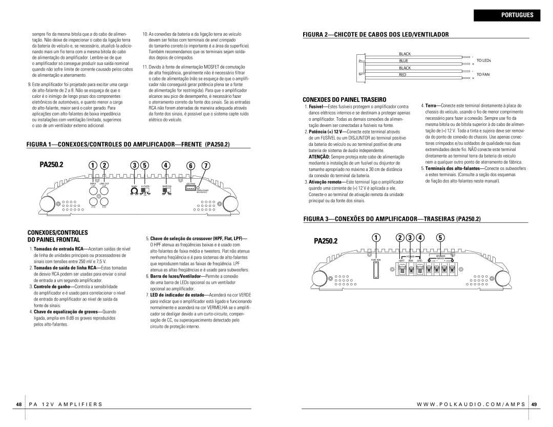 Polk Audio PA250.2 owner manual Conexoes do Painel Traseiro 