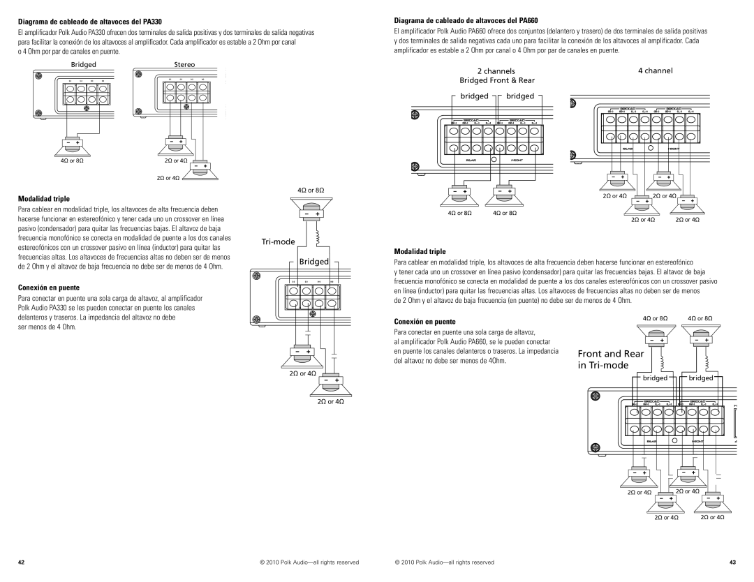 Polk Audio PA880 manual Diagrama de cableado de altavoces del PA330, Diagrama de cableado de altavoces del PA660 