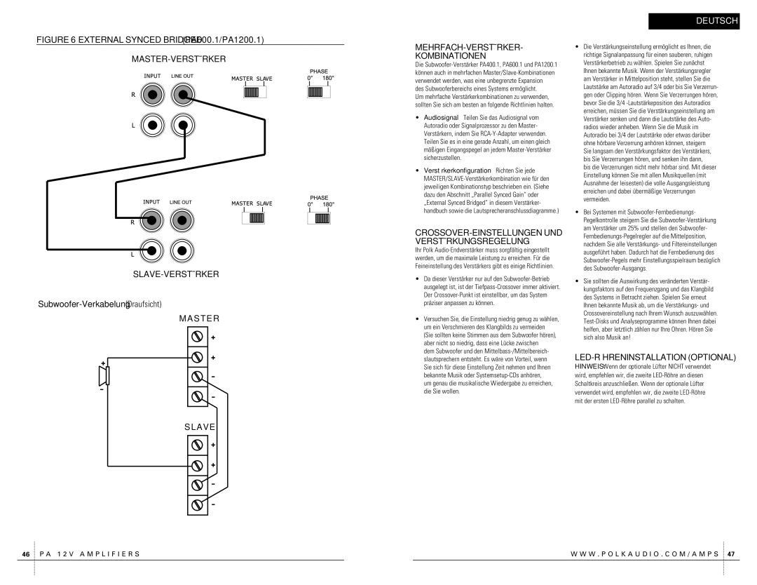 Polk Audio PA400.1 owner manual S T E R AV E MEHRFACH-VERSTÄRKER Kombinationen, LED-RÖHRENINSTALLATION Optional 