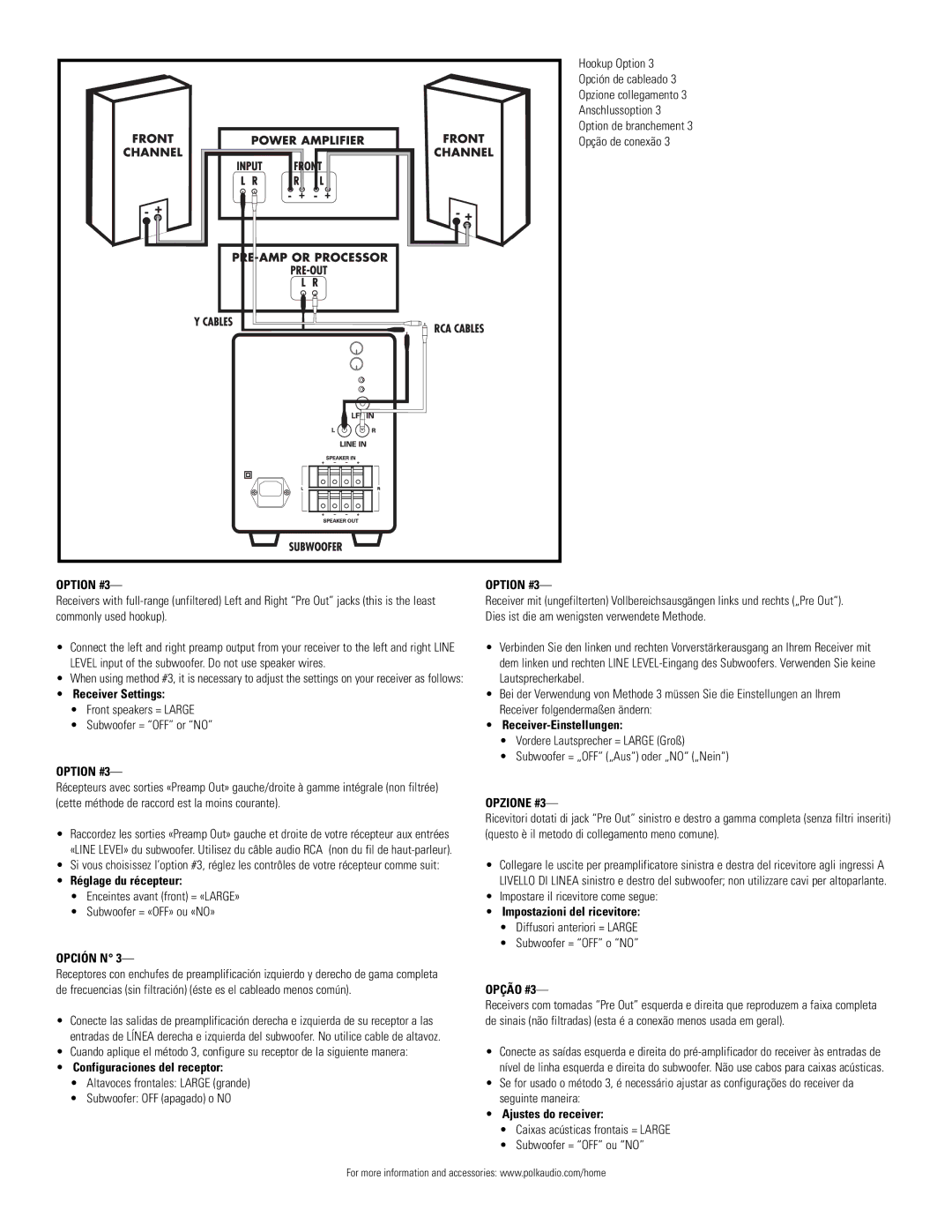 Polk Audio PSW111 owner manual Option #3, Opzione #3, Opção #3 