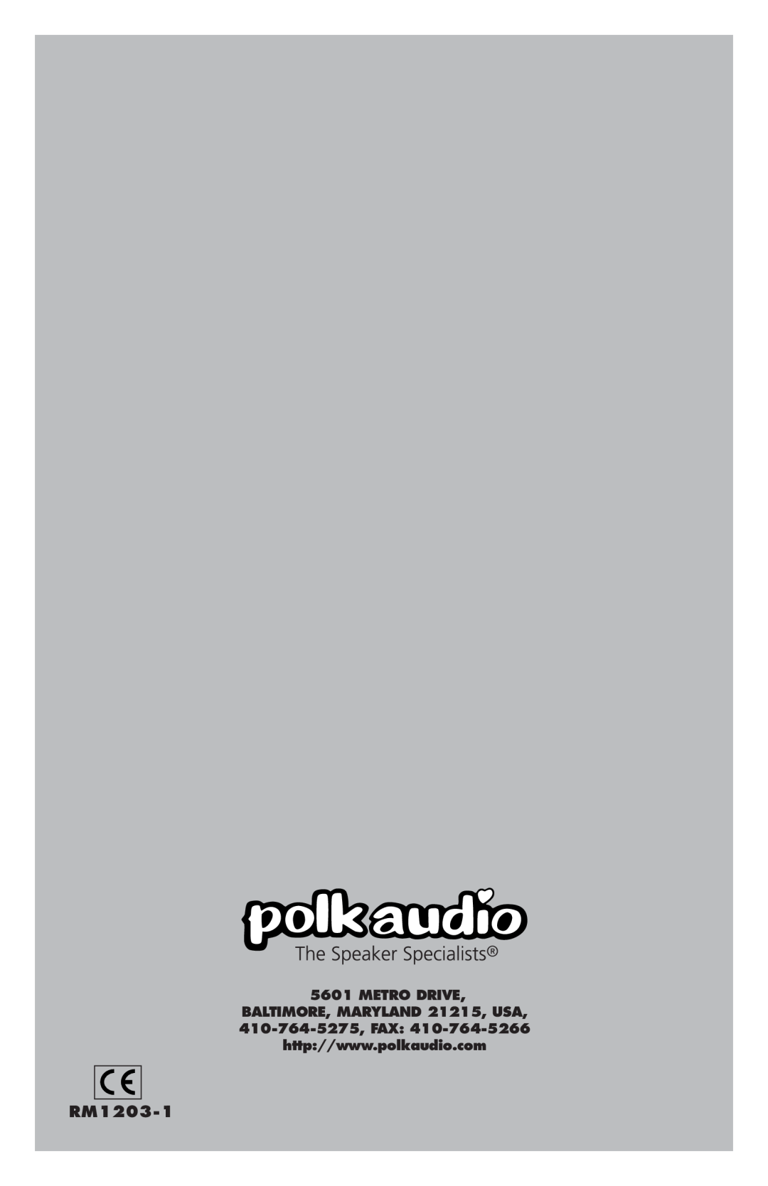 Polk Audio PSW1200 owner manual RM1203-1, Metro Drive 