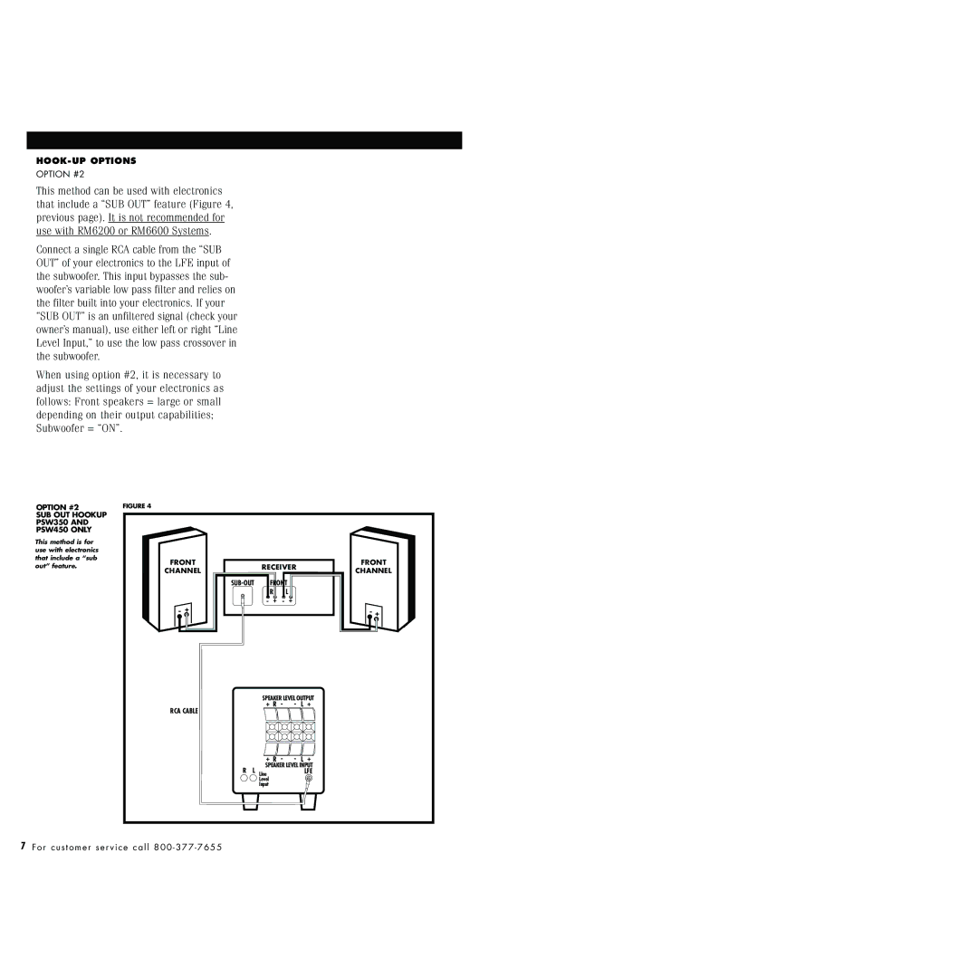 Polk Audio 450, PSW250, PSW350 instruction manual Option #2 