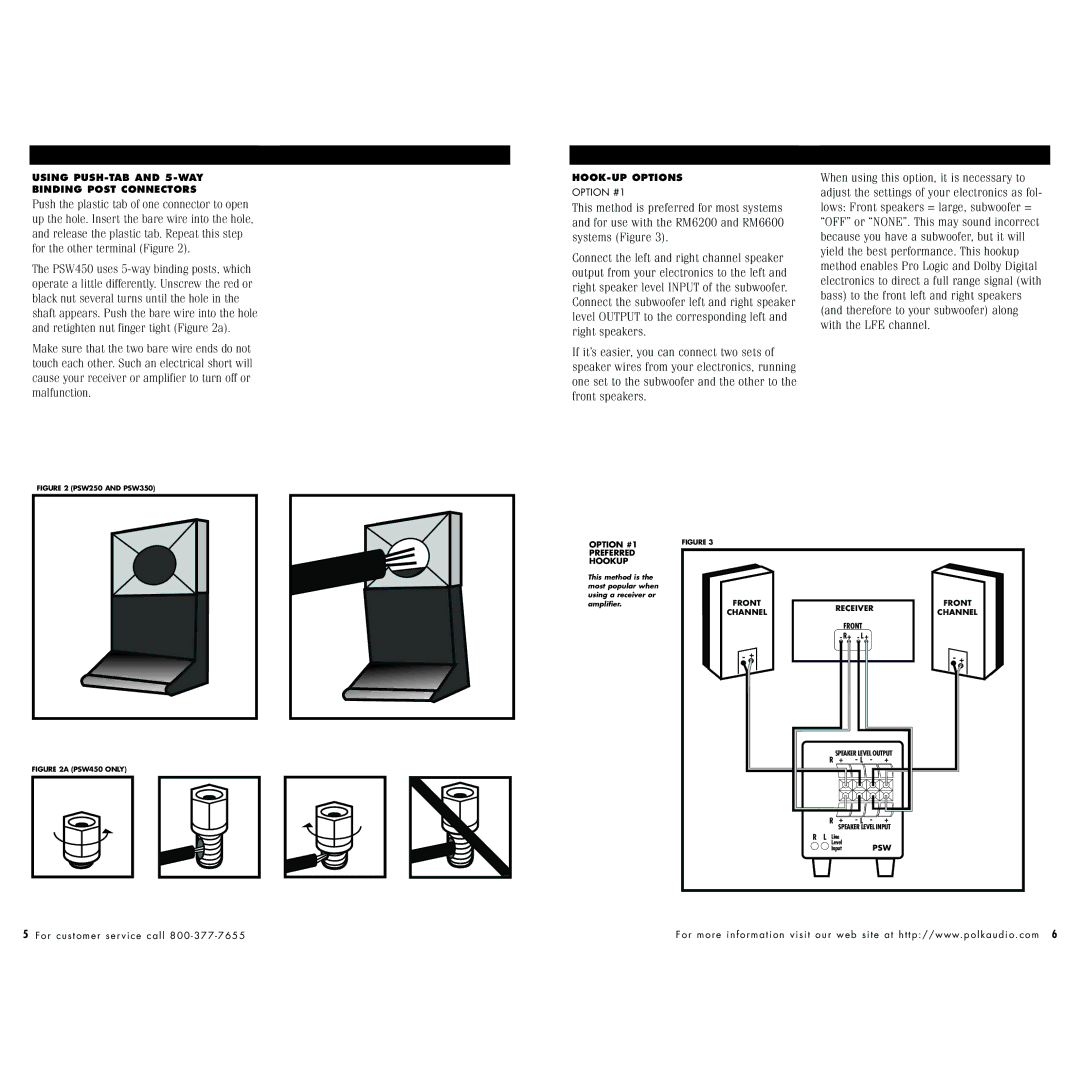 Polk Audio PSW250 instruction manual Option #1 Preferred Hookup, Receiver, Psw 