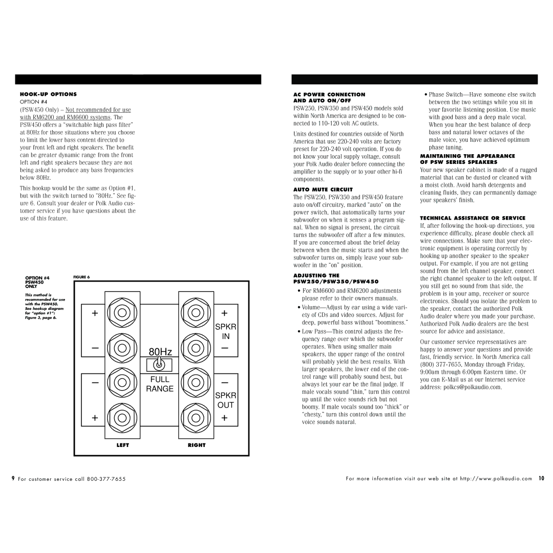 Polk Audio PSW250 instruction manual Option #4, Only 