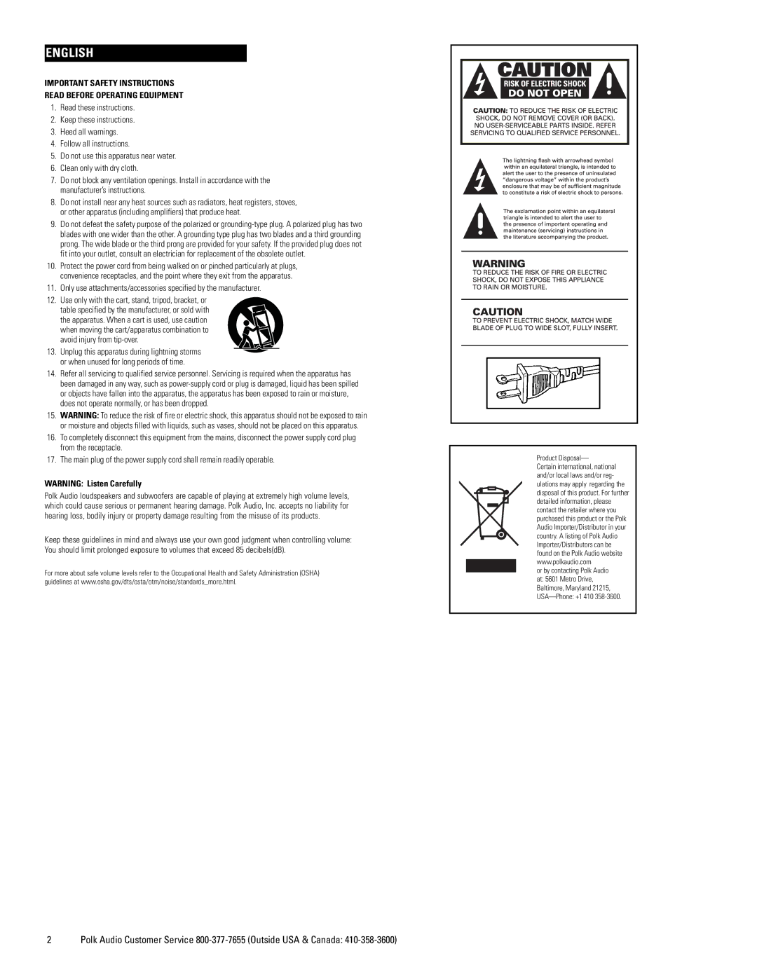 Polk Audio PSW505 owner manual English 