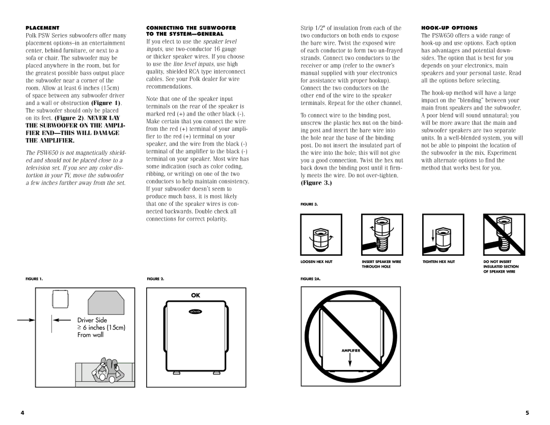 Polk Audio PSW650 instruction manual Driver Side 