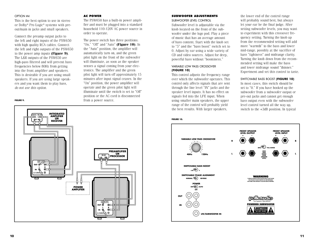 Polk Audio PSW650 instruction manual AC Power 