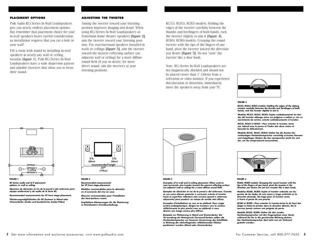 Polk Audio RC60i owner manual Placement Options 