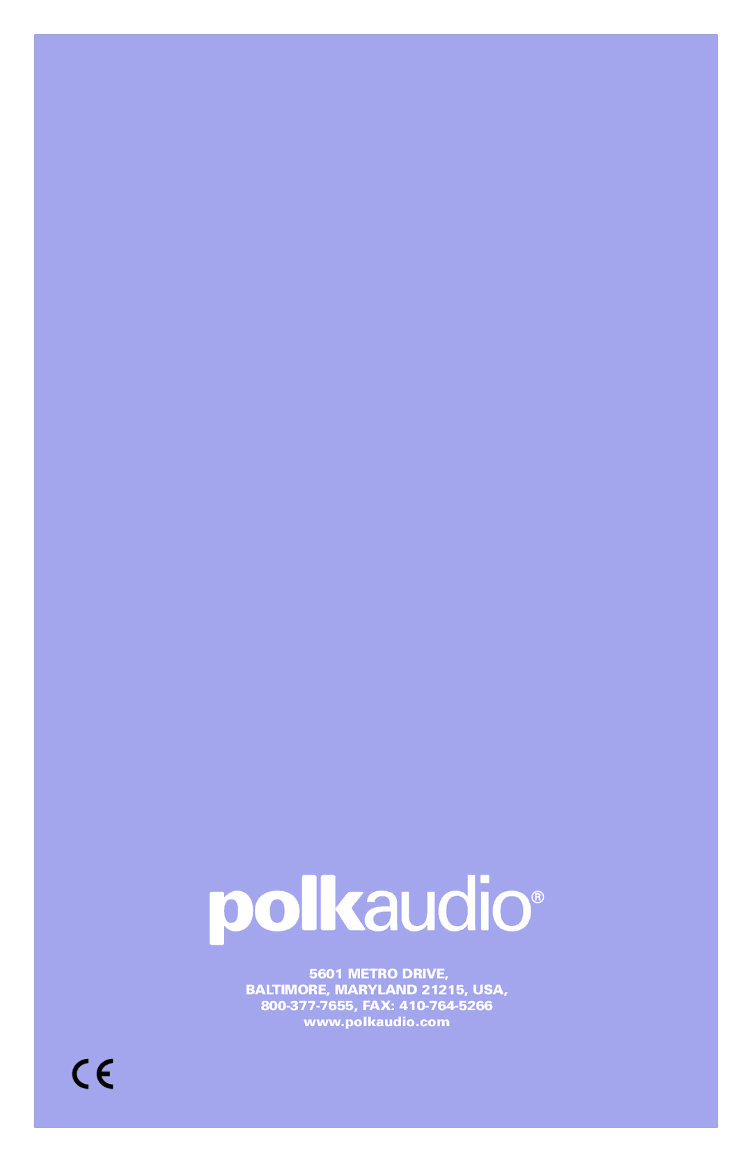 Polk Audio RC6S owner manual Metro Drive BALTIMORE, Maryland 21215, USA 