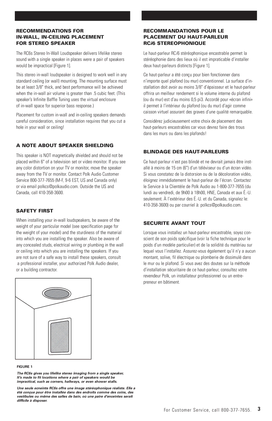 Polk Audio RC6S Safety First, Blindage DES HAUT-PARLEURS, Ou par courriel à polkcs@polkaudio.com, Securite Avant Tout 