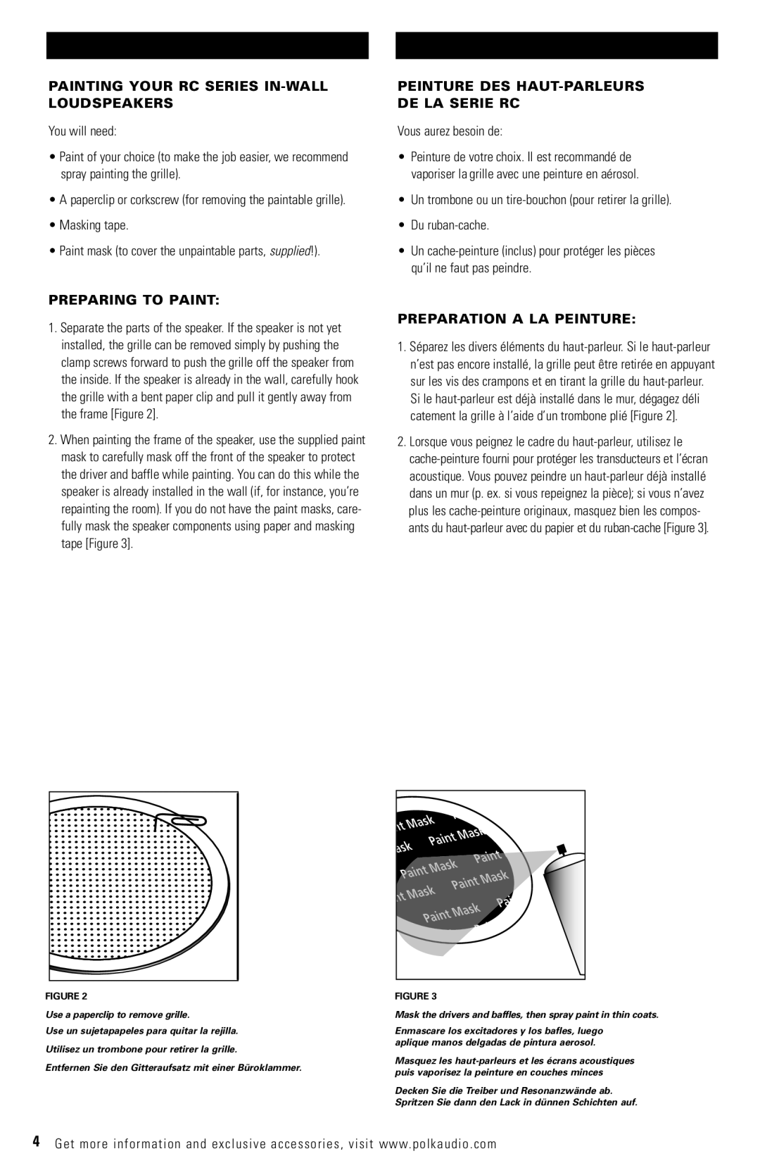 Polk Audio RC6S owner manual Painting Your RC Series IN-WALL Loudspeakers, Preparing to Paint, Vous aurez besoin de 