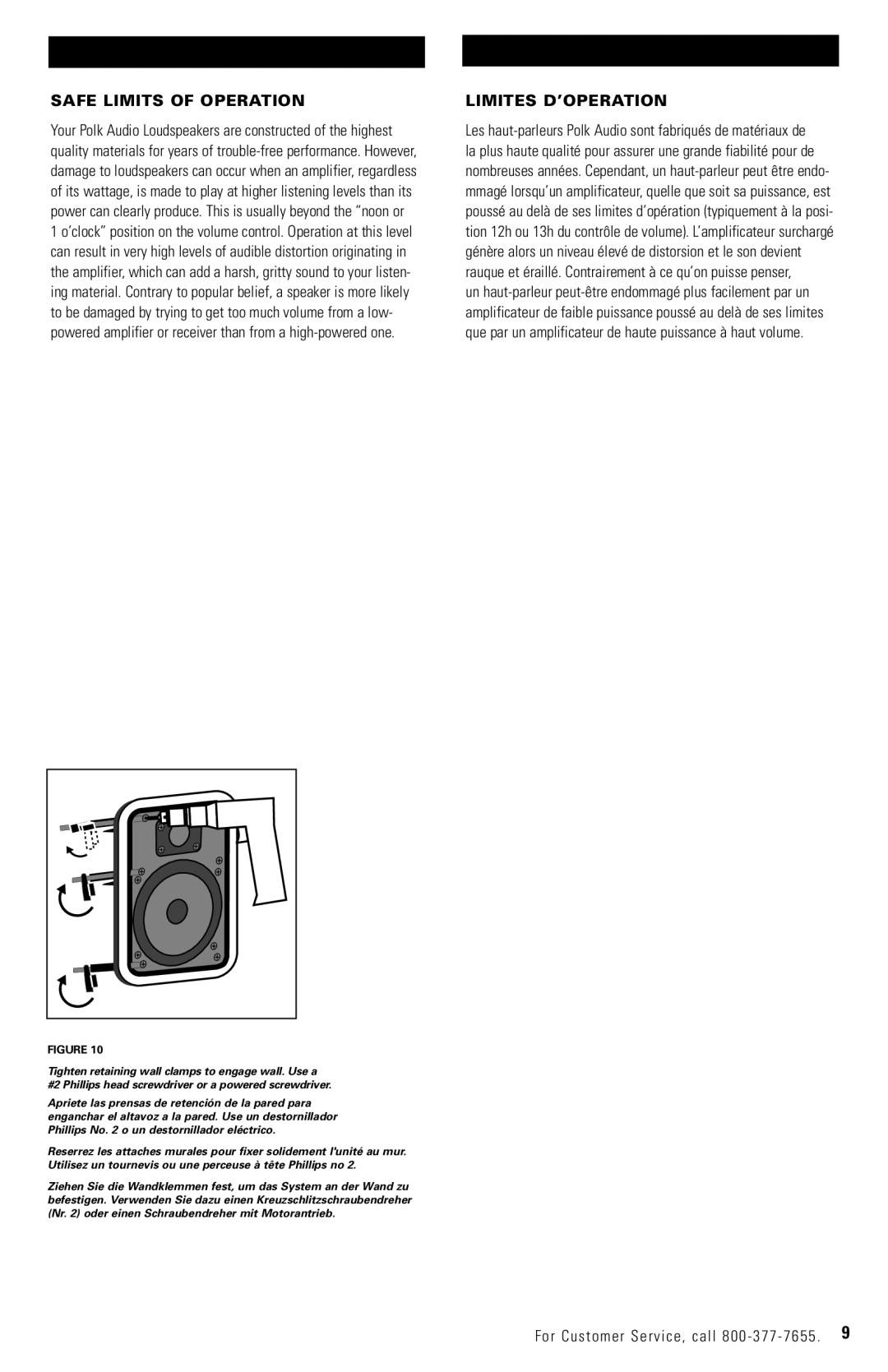 Polk Audio RC6S owner manual Safe Limits of Operation, Limites D’OPERATION 