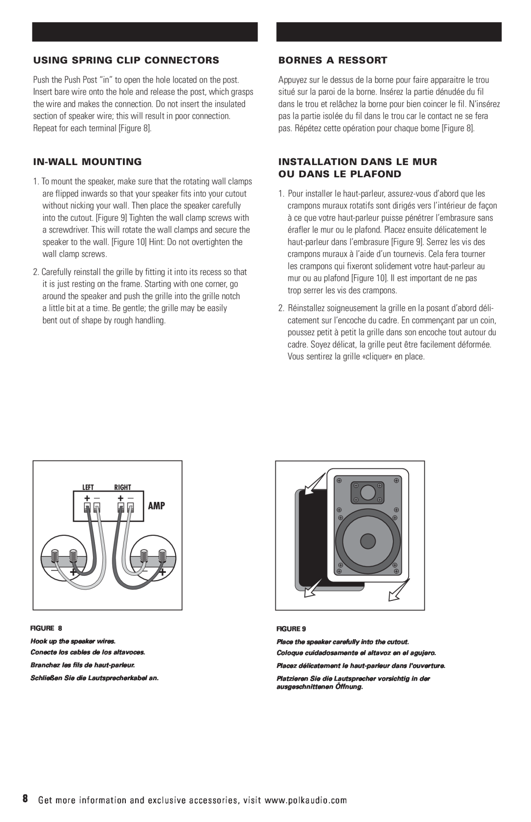 Polk Audio RC6S owner manual Using Spring Clip Connectors, Bornes A Ressort, In-Wallmounting 