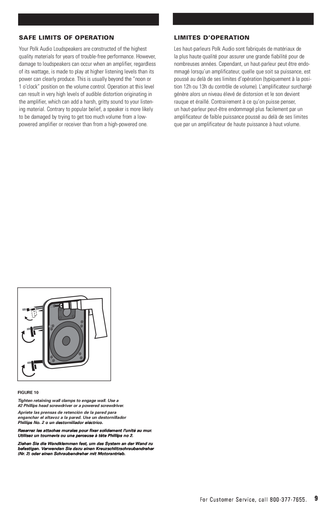 Polk Audio RC6S owner manual Safe Limits Of Operation, Limites D’Operation 
