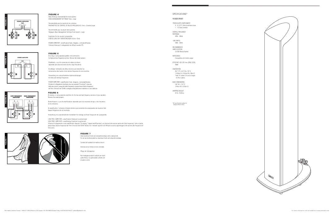 Polk Audio owner manual Specifications, RM8000T/RM50T 