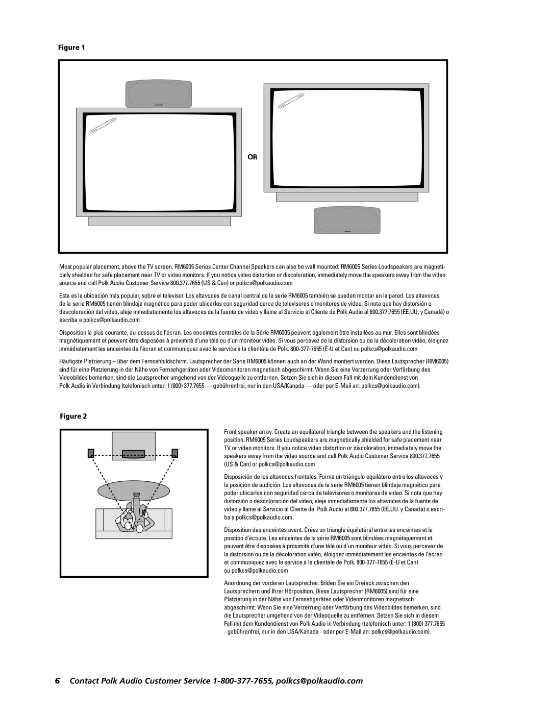 Polk Audio RM6005 owner manual Ou polkcs@polkaudio.com 