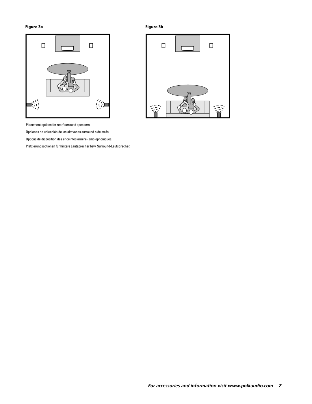 Polk Audio RM6005 owner manual Placement options for rear/surround speakers 