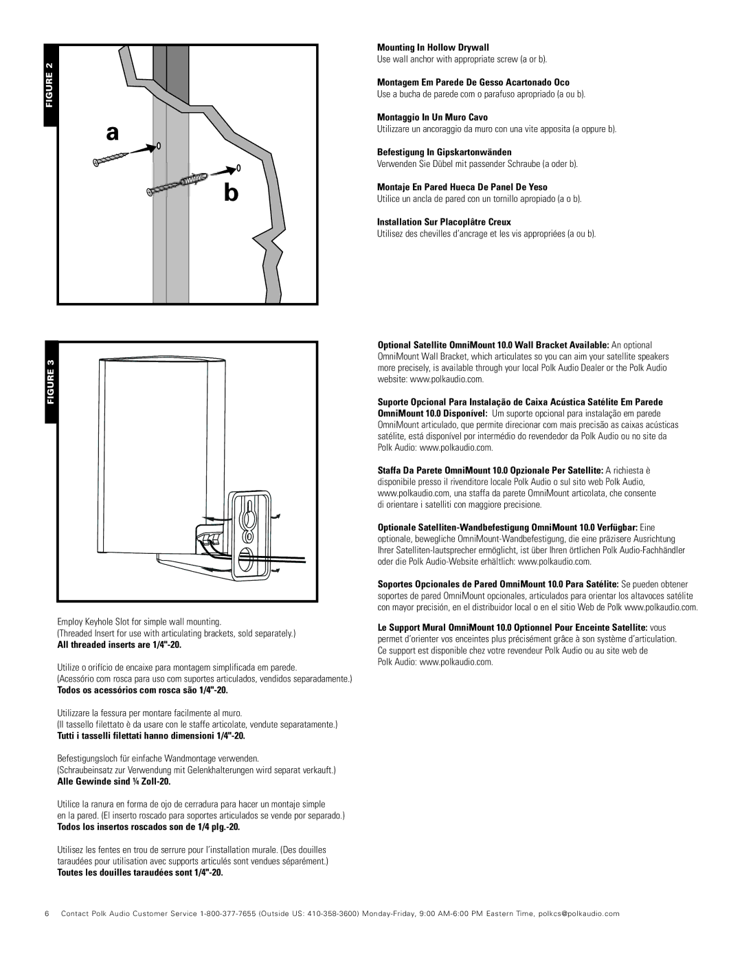 Polk Audio RM706 Mounting In Hollow Drywall, Montagem Em Parede De Gesso Acartonado Oco, Montaggio In Un Muro Cavo 