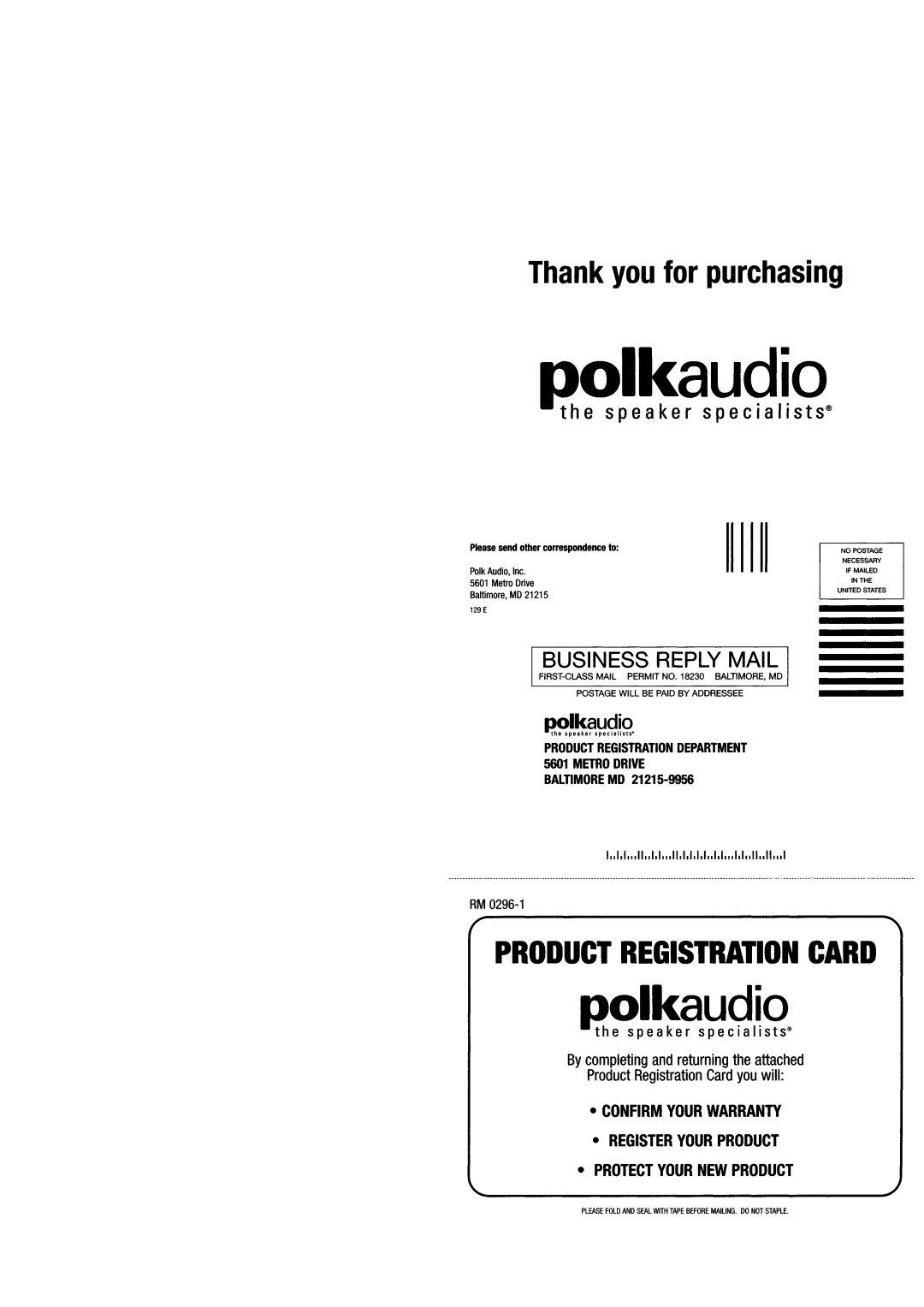 Polk Audio RM7200S owner manual 