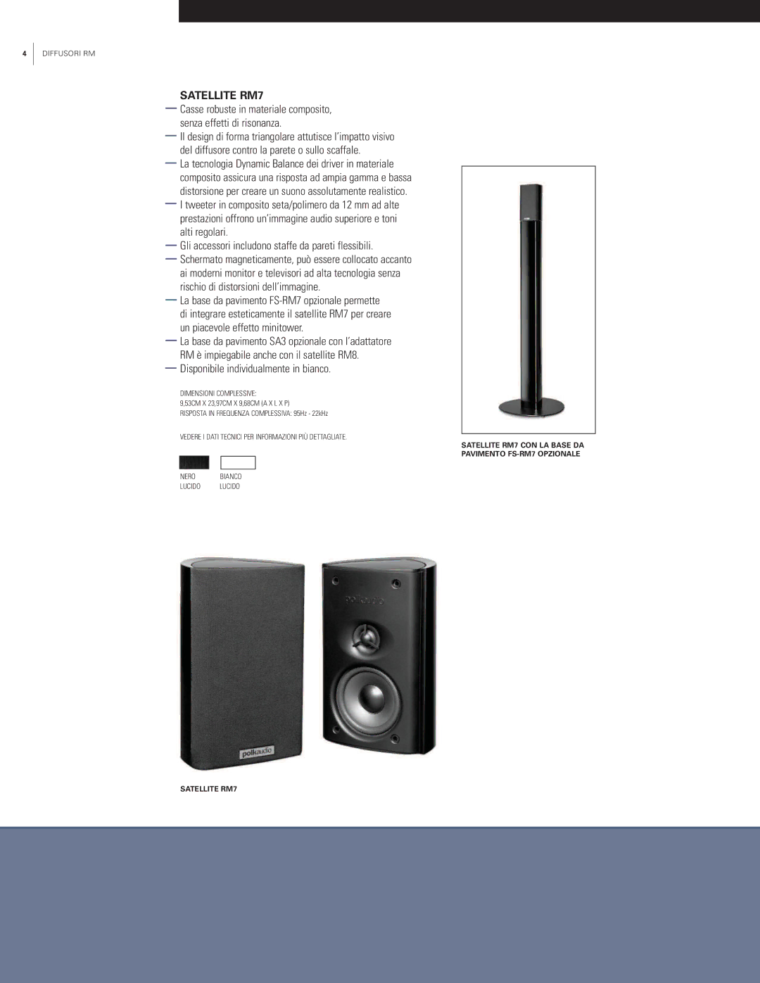 Polk Audio RM8, RM700 manual Satellite RM7 