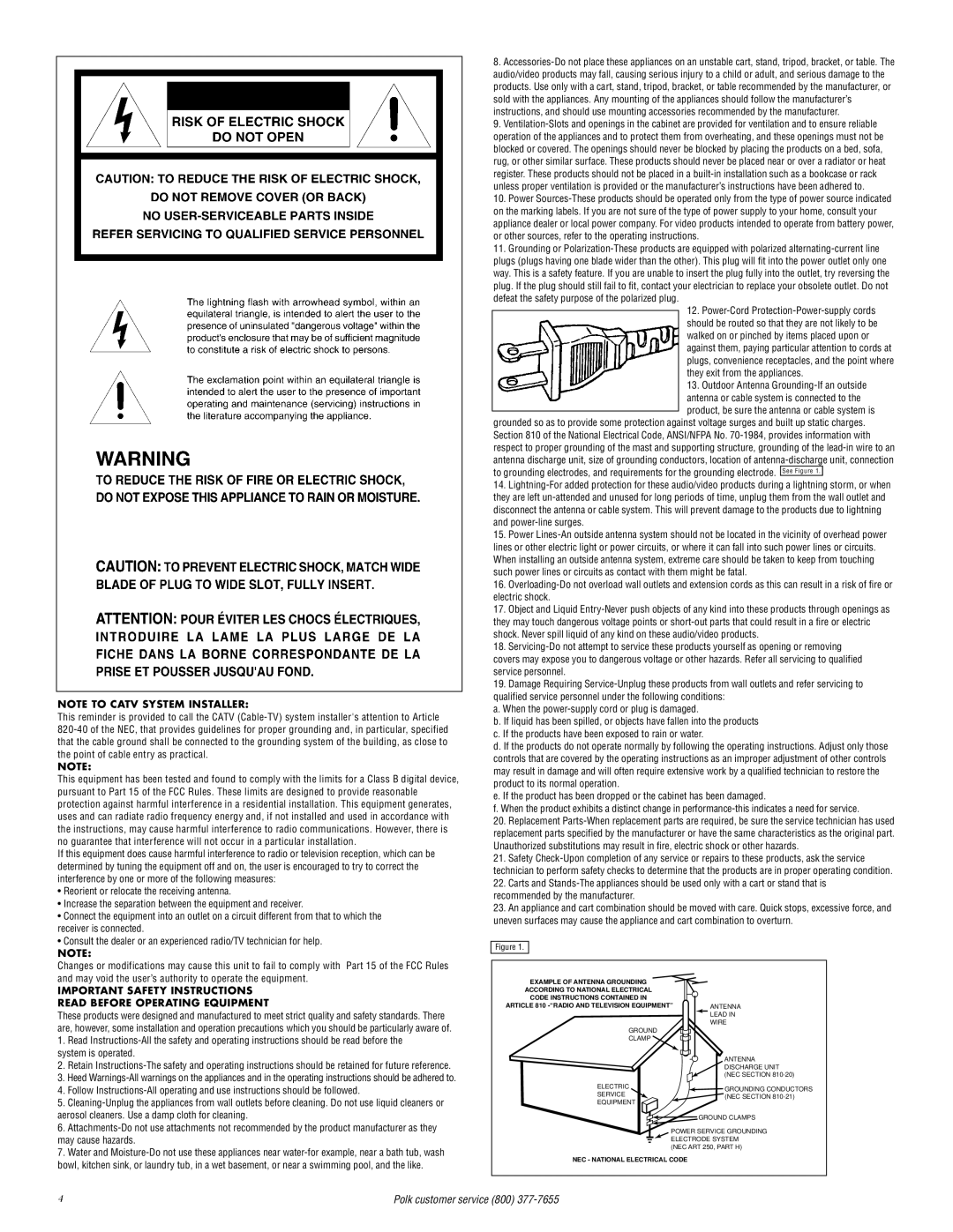 Polk Audio RMDS-1 instruction manual NEC National Electrical Code 