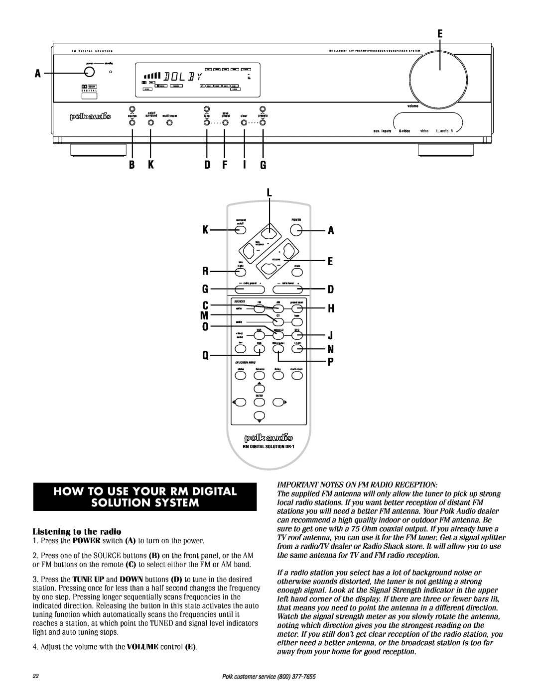 Polk Audio RMDS-1 instruction manual How To Use Your Rm Digital Solution System, Listening to the radio 