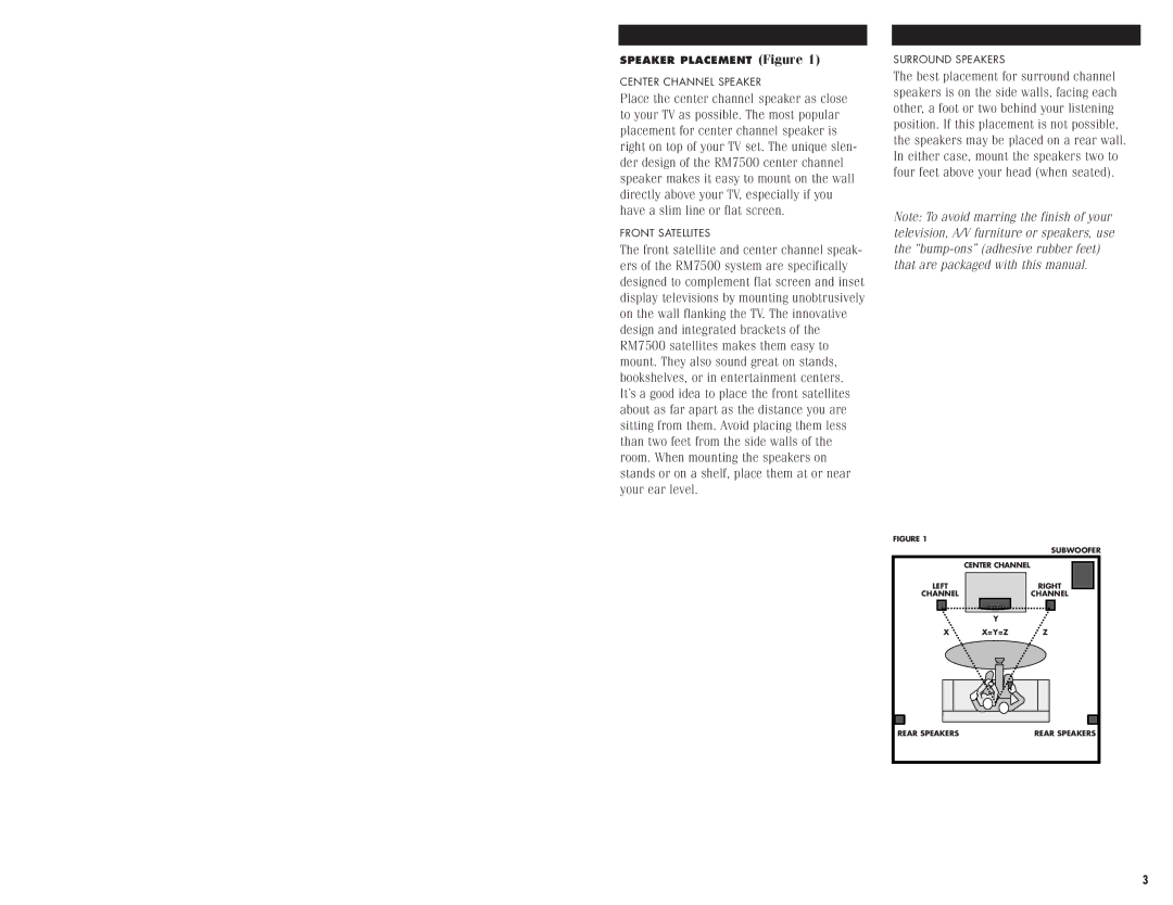 Polk Audio RMSERIES RM7500 instruction manual Speaker Placement Figure 