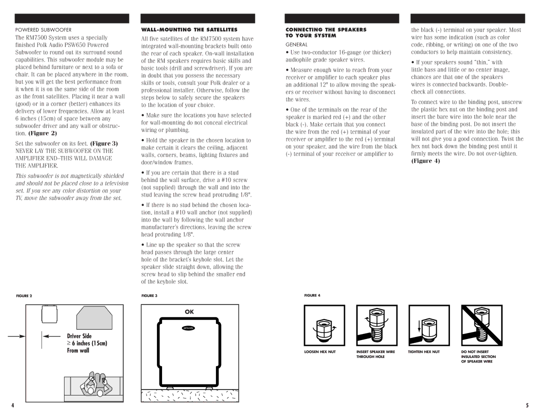 Polk Audio RMSERIES RM7500 instruction manual Driver Side 