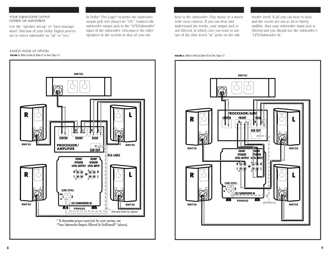 Polk Audio RMSERIES RM7500 instruction manual To determine proper input jack for your system, see 