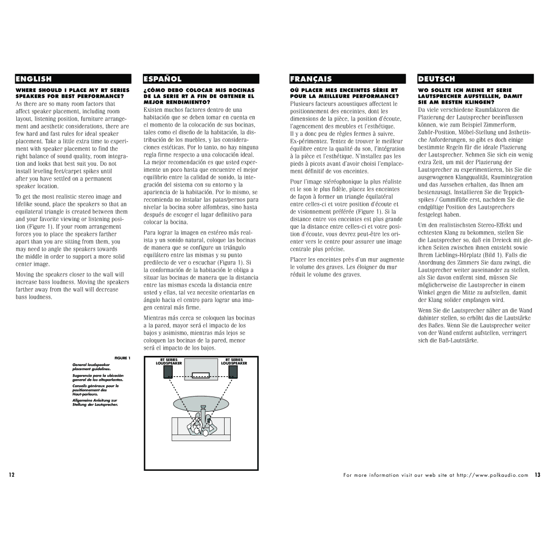 Polk Audio 1000i, RT2000i instruction manual RT Series 