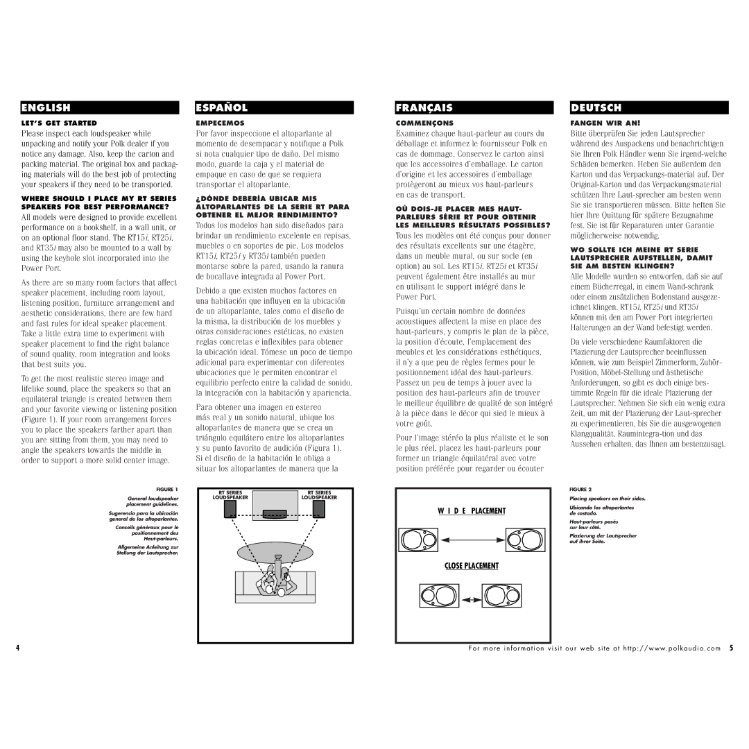 Polk Audio RT25, RT55, RT35, RT15 instruction manual D E 