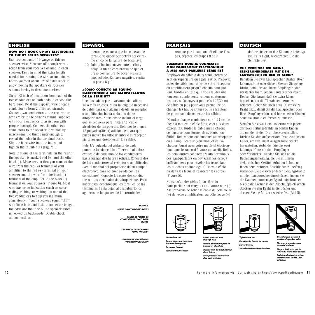 Polk Audio RT15, RT55, RT35, RT25 instruction manual HOW do I Hook UP MY Electronics to the RT Series SPEAKERS? 