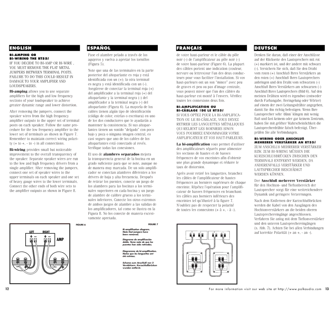 Polk Audio RT25, RT55, RT35, RT15 instruction manual Amp 