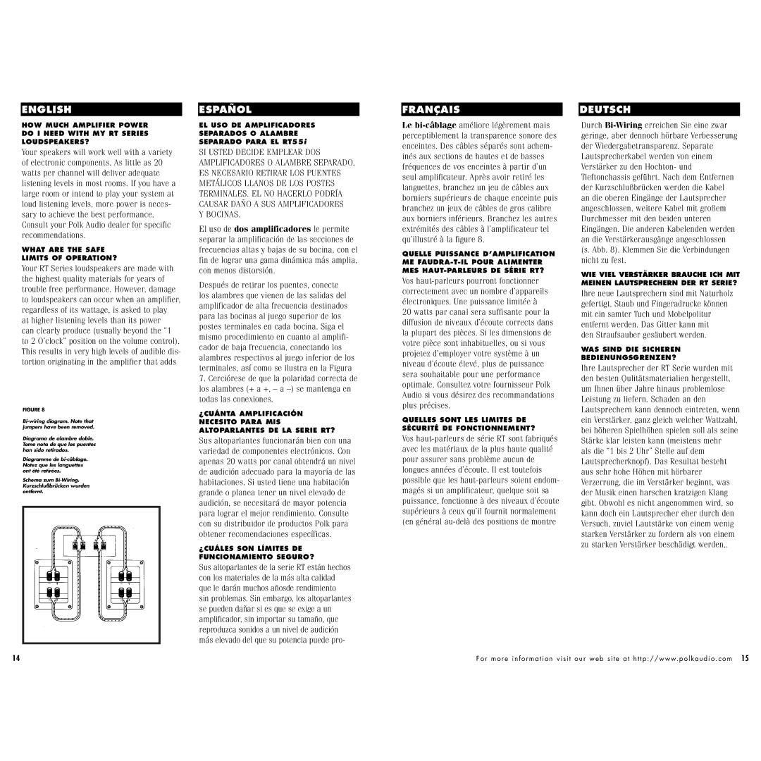 Polk Audio RT55, RT35, RT15, RT25 instruction manual Bocinas 