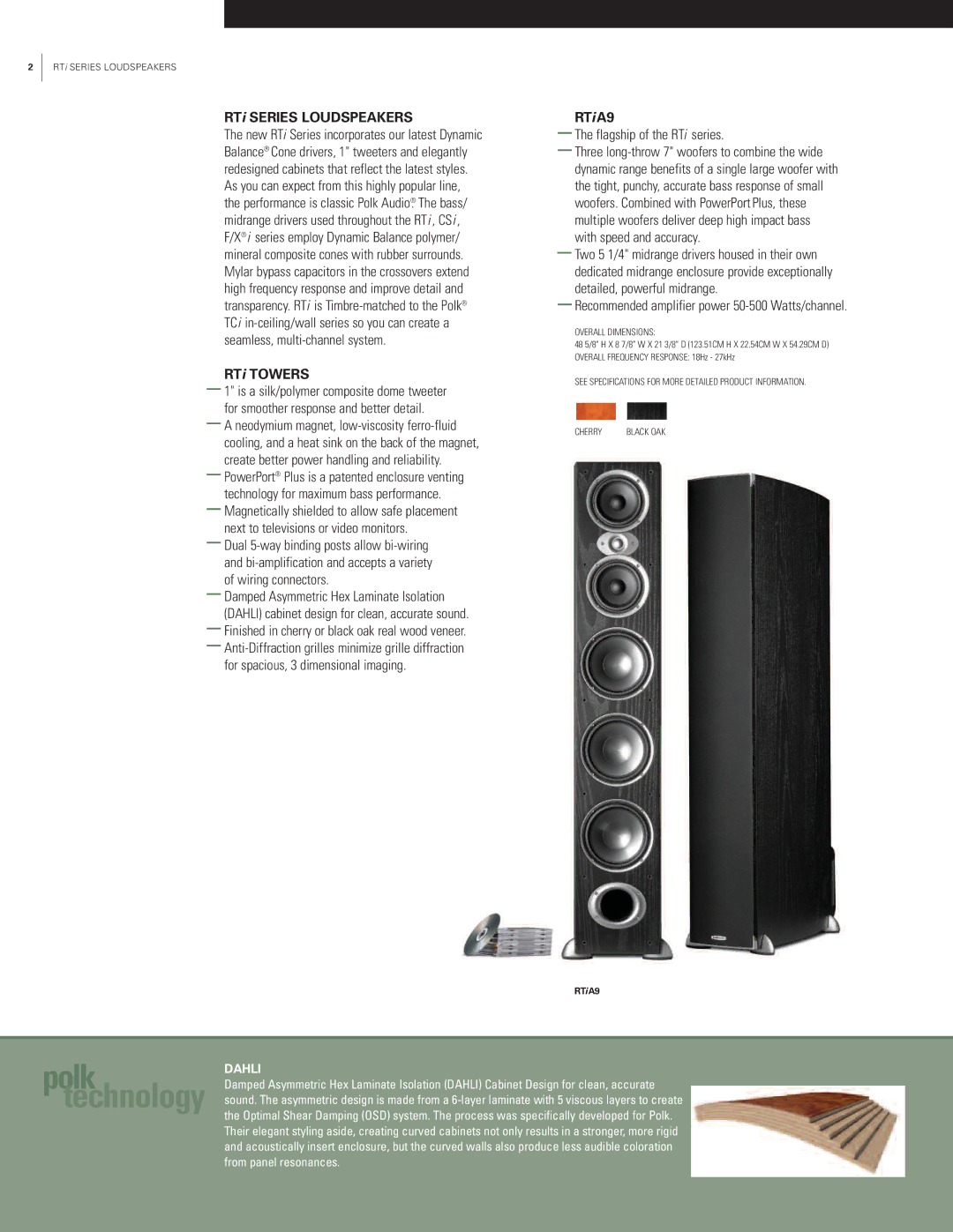 Polk Audio manual RTi Series Loudspeakers, RTi Towers, RTi A9, Flagship of the RTi series 