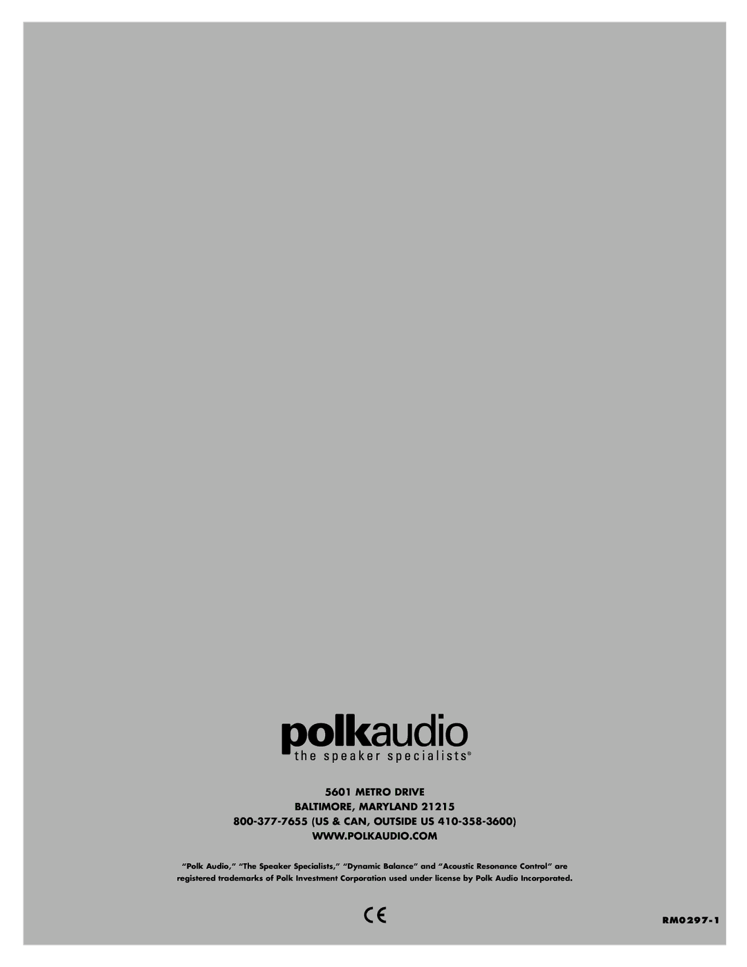 Polk Audio RTi12 owner manual Metro Drive BALTIMORE, Maryland 