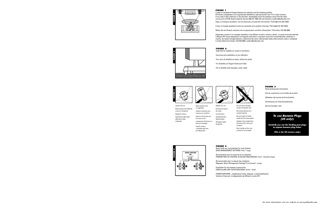 Polk Audio RTi6 owner manual To use Banana Plugs US only 