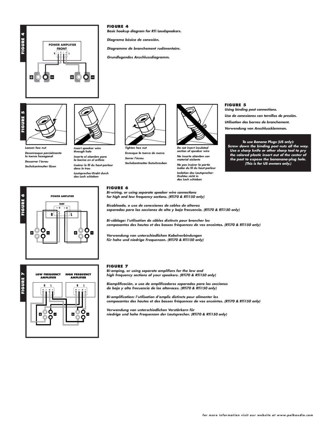 Polk Audio 38, RTI70, RTi150 owner manual LOW Frequency High Frequency Amplifier 