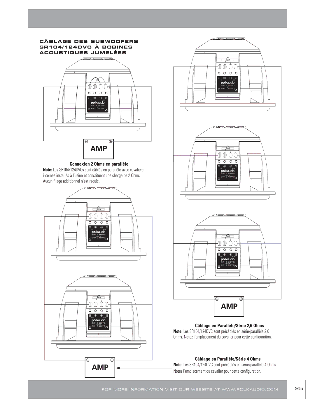 Polk Audio SR 124, SR124DVC, SR 104, SR104DVC owner manual Câblage en Parallèle/Série 4 Ohms 