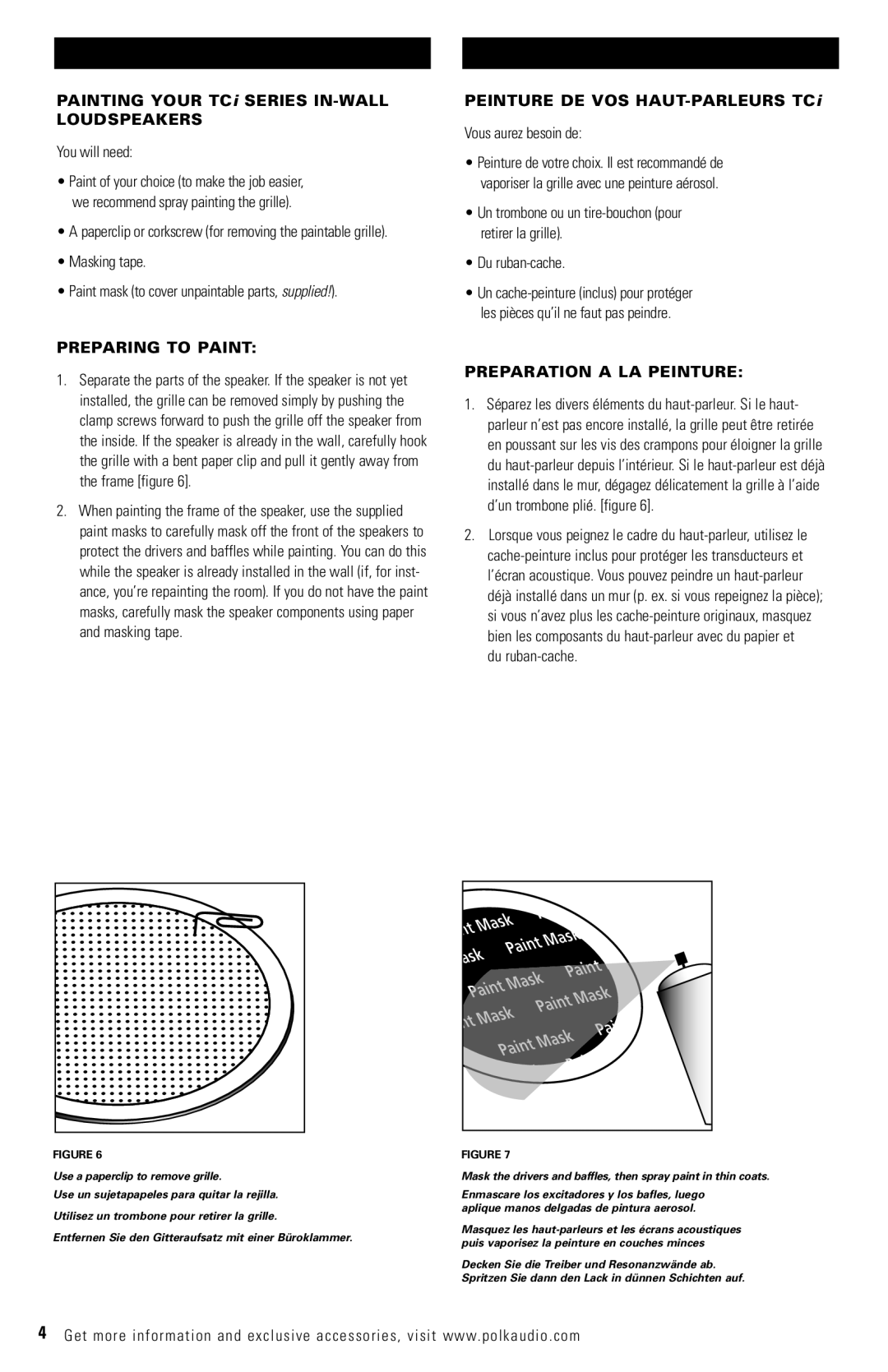 Polk Audio TC610i TC615i owner manual You will need, Preparing to Paint, Vous aurez besoin de, Preparation a LA Peinture 