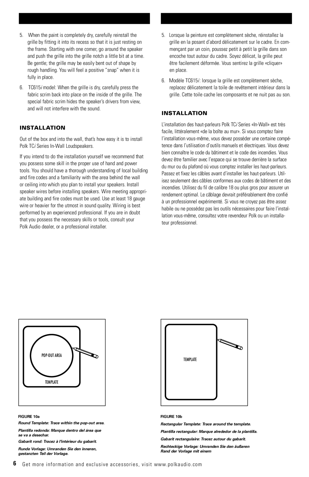 Polk Audio TC610i TC615i owner manual Installation 