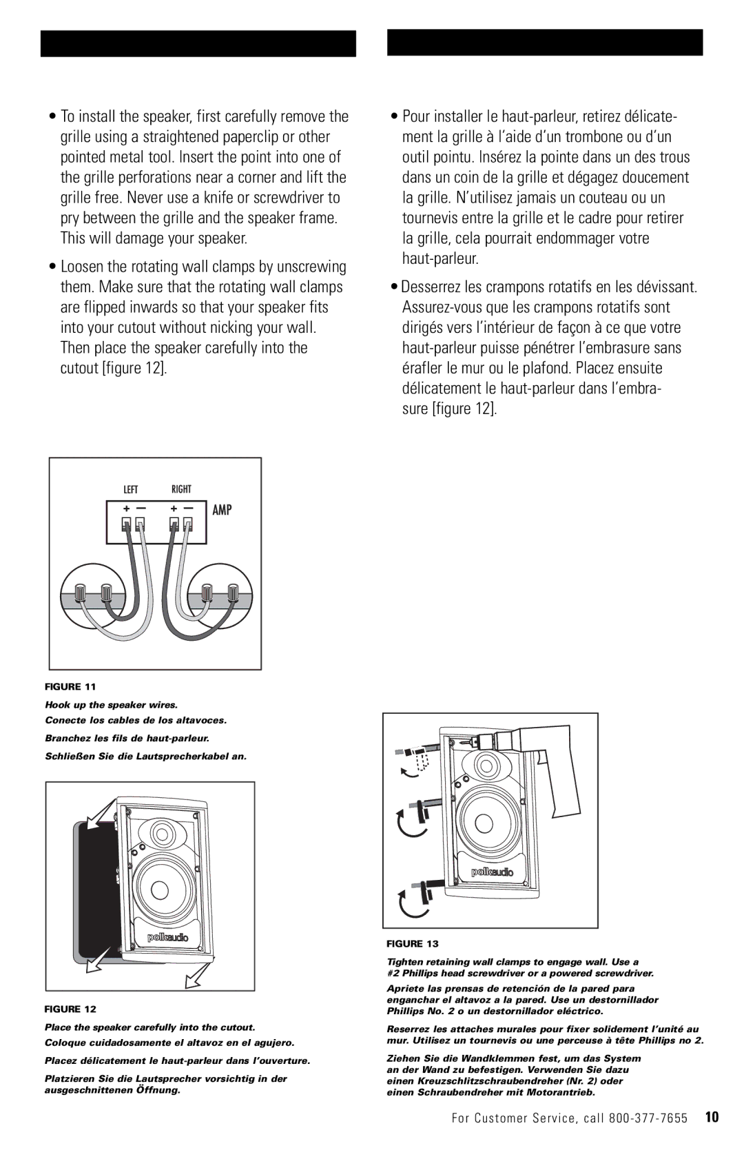 Polk Audio TC65I, TC80I, TC265I, TC60I owner manual For Customer Service, call 800-377-7655 