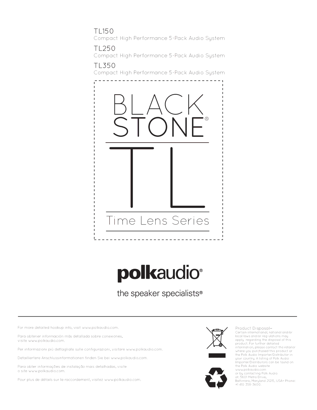 Polk Audio TL350, TL250, TL150 manual Black 