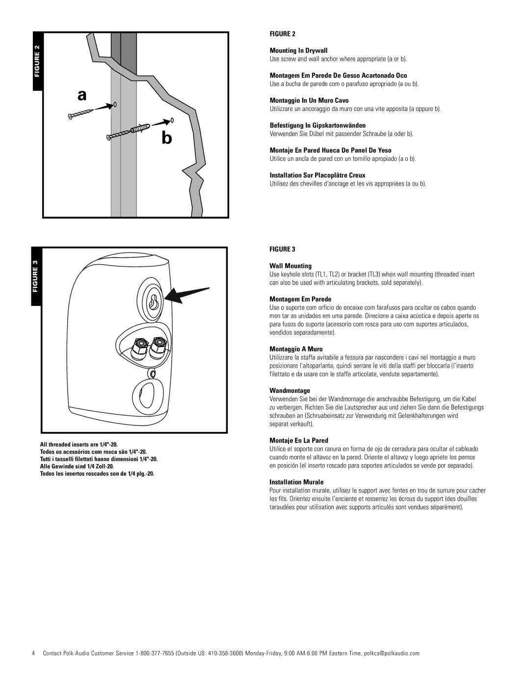 Polk Audio TL350 Mounting In Drywall, Montagem Em Parede De Gesso Acartonado Oco, Montaggio In Un Muro Cavo, Wall Mounting 